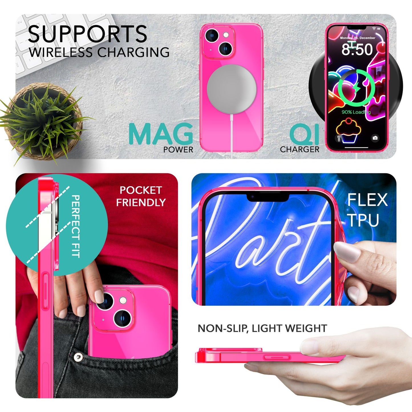 Neon Case for iPhone 14, Translucent Colorful Luminous Phone Case Protective Case