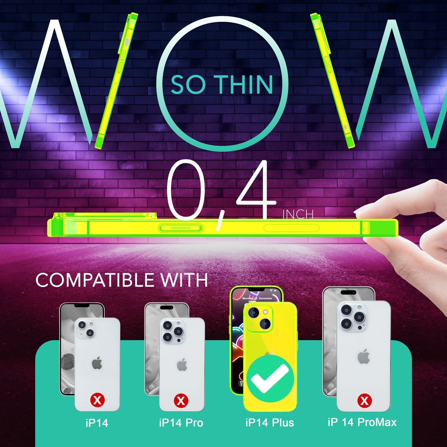 Neon Hülle für iPhone 14 Plus, Durchscheinend Bunt Handyhülle Schutzhülle Cover