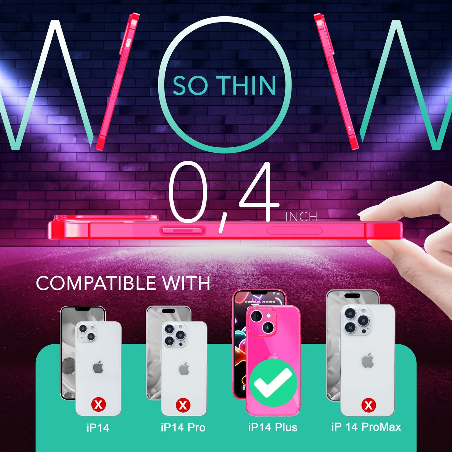 Neon Hülle für iPhone 14 Plus, Durchscheinend Bunt Handyhülle Schutzhülle Cover