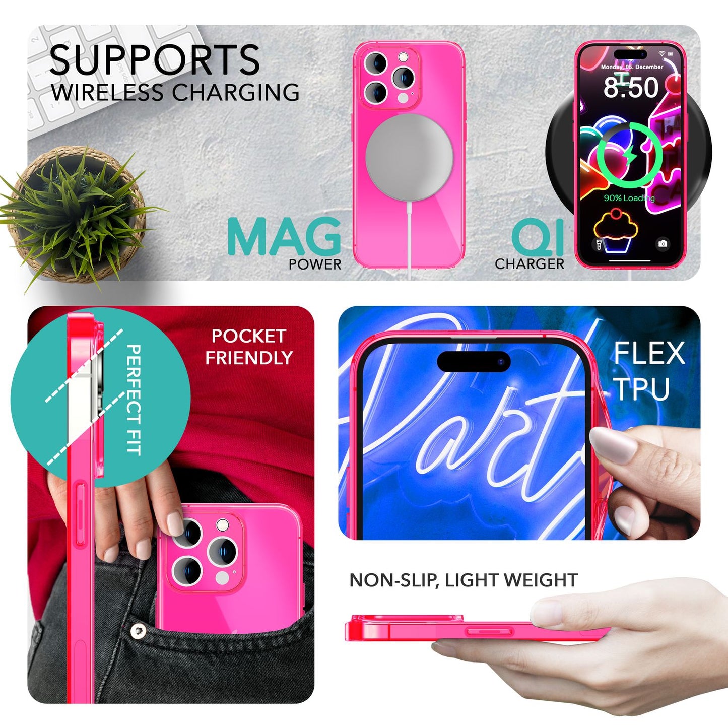 Neon Case for iPhone 14 Pro Max, Translucent Colorful TPU Protective Phone Case
