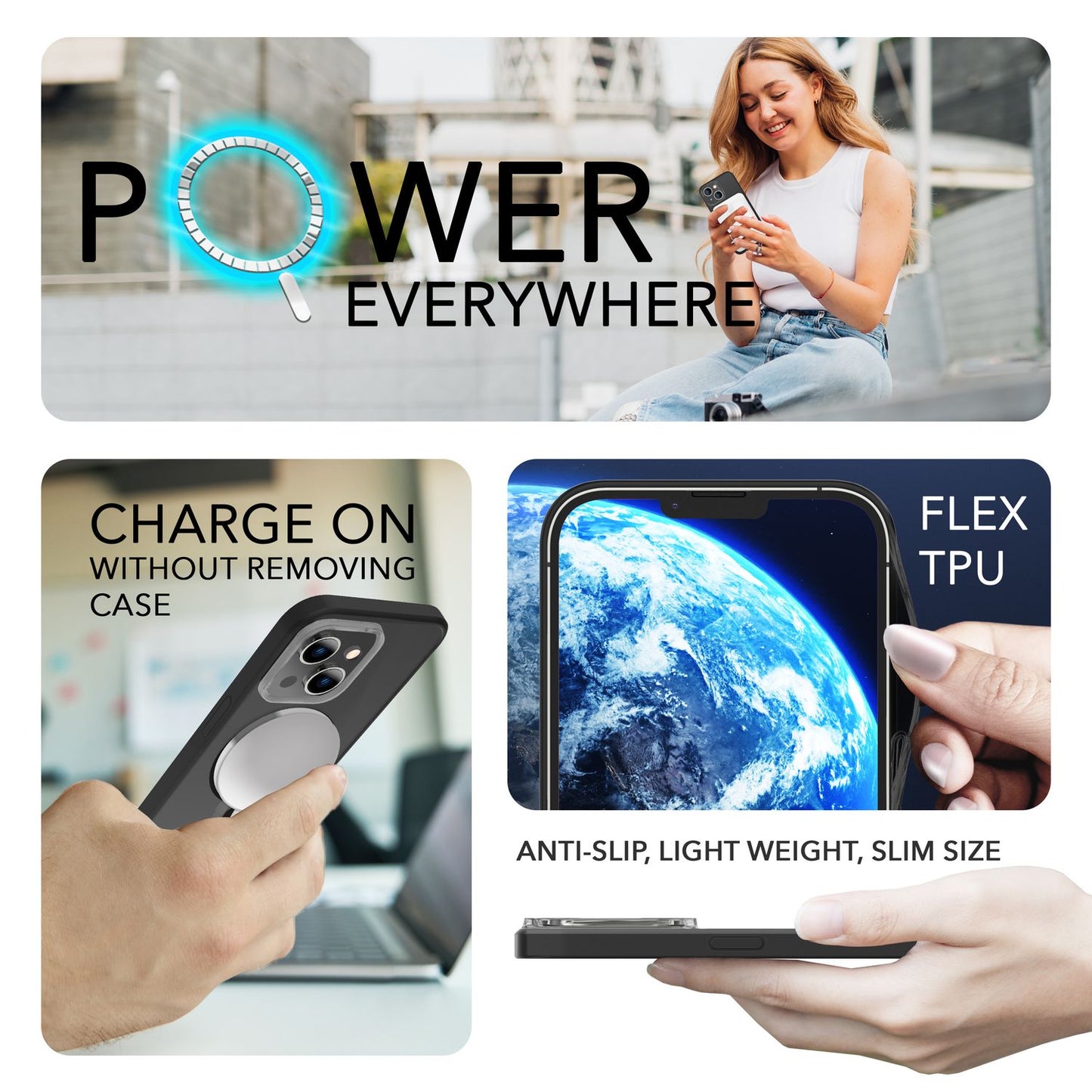 MagSafe hulstur með tvöföldu verndargleri fyrir iPhone 14 Plus, hálfgagnsætt hulstur