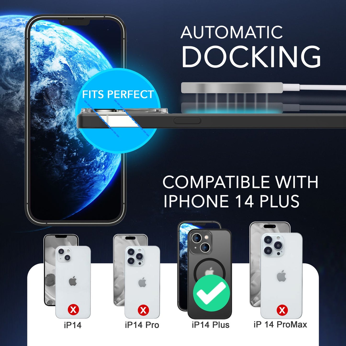 MagSafe hulstur með tvöföldu verndargleri fyrir iPhone 14 Plus, hálfgagnsætt hulstur