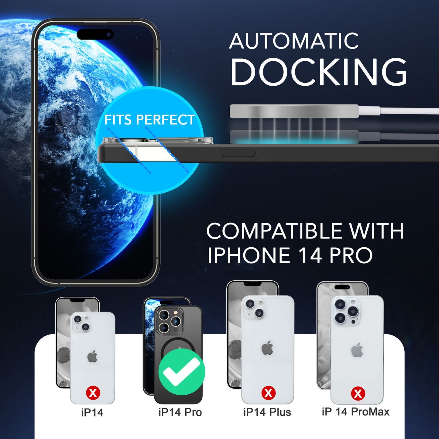 MagSafe hulstur með tvöföldu verndargleri fyrir iPhone 14 Pro, hálfgagnsætt símahulstur