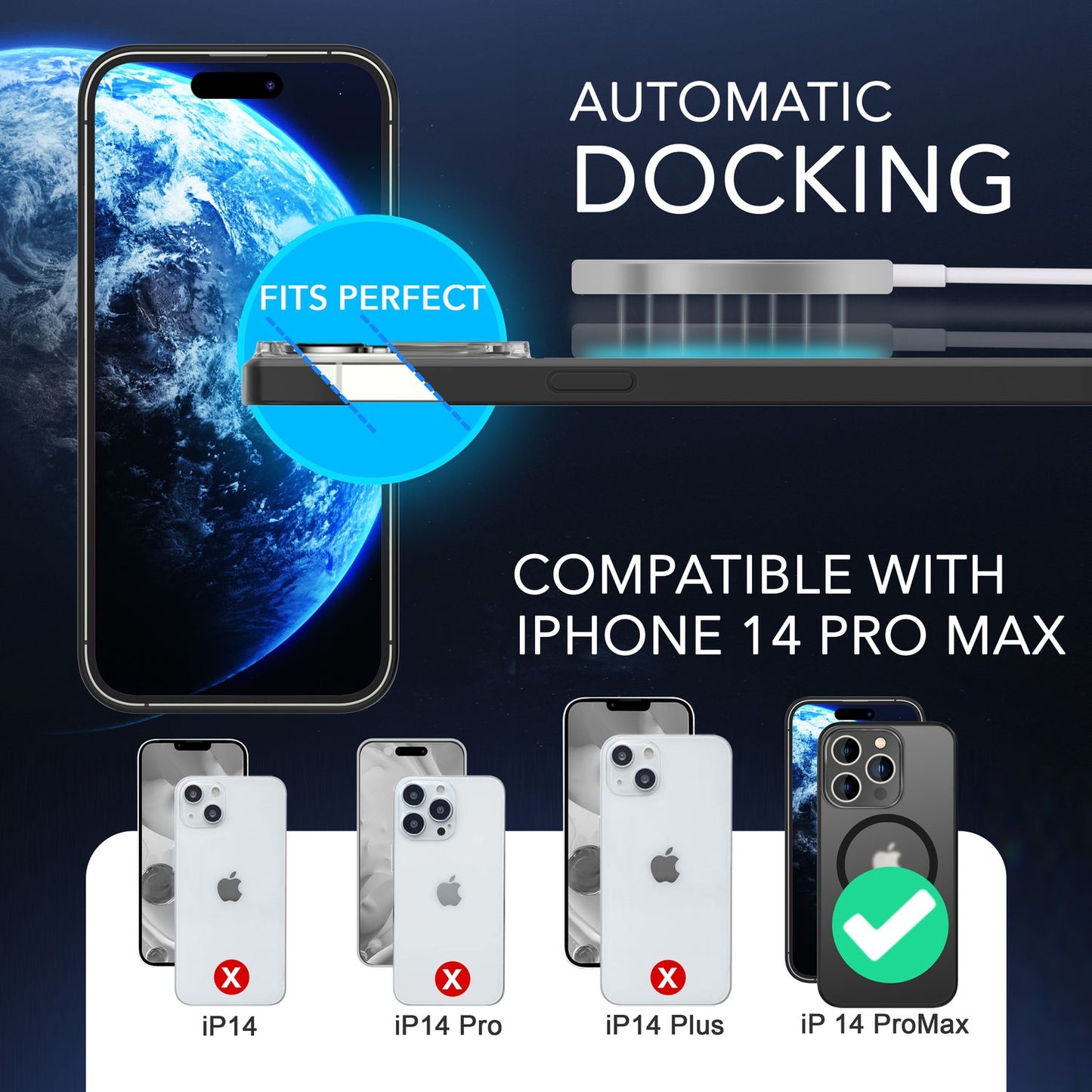 NALIA MagSafe hulstur með tvöföldu verndargleri fyrir iPhone 14 Pro Max, hálfgagnsætt hulstur