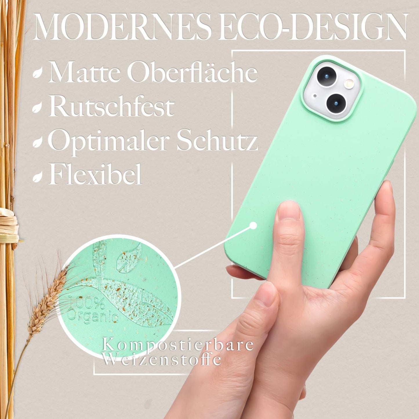 Lífrænt hulstur með MagSafe fyrir iPhone 14, sjálfbært umhverfisvænt hulstur