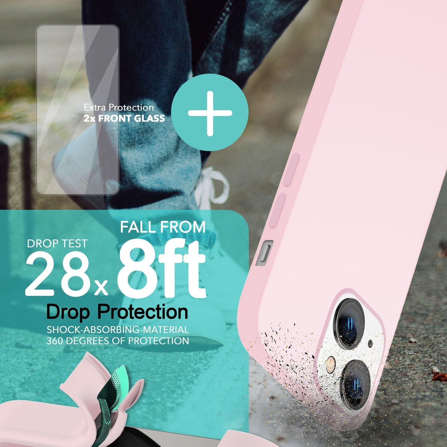 MagSafe Hülle mit 2x Schutz Glas für iPhone 14, Easy Clean Silikon Handy Cover