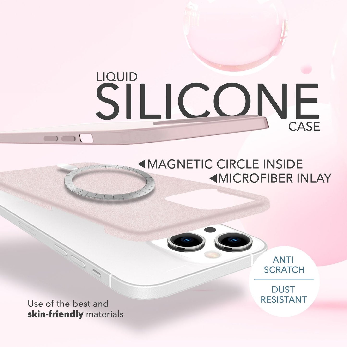 MagSafe Hülle mit 2x Schutz Glas für iPhone 14, Easy Clean Silikon Handy Cover