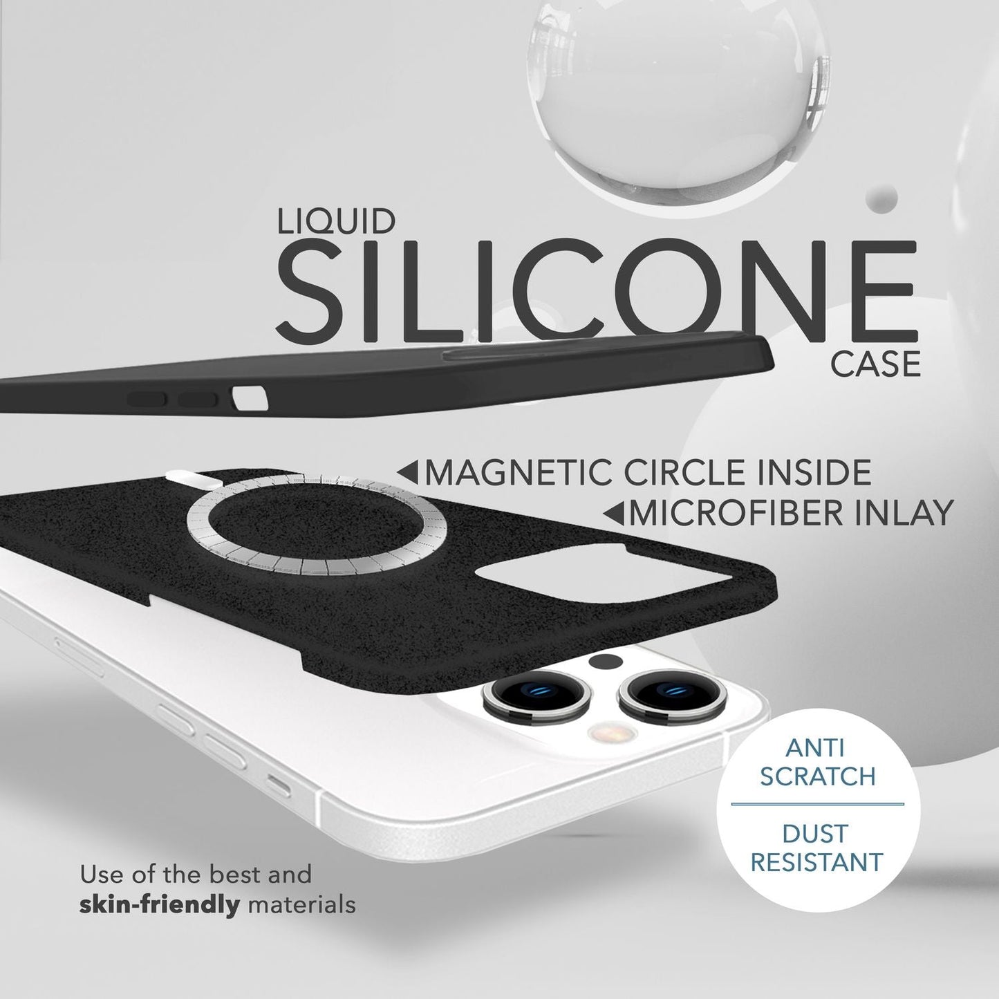 MagSafe Hülle mit 2x Schutz Glas für iPhone 14, Easy Clean Silikon Handy Cover