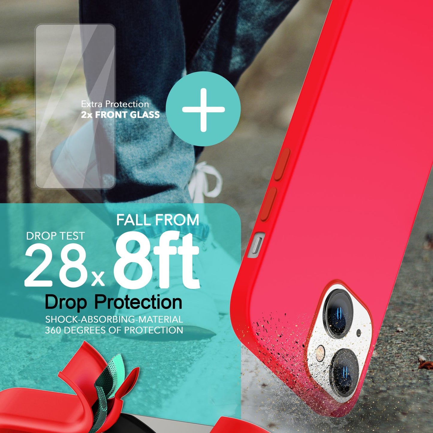 MagSafe Hülle mit 2x Schutz Glas für iPhone 14, Easy Clean Silikon Handy Cover