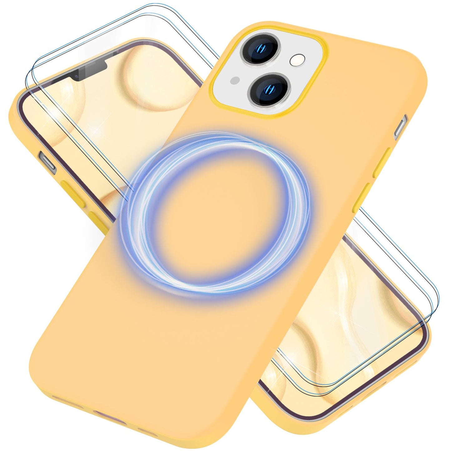 MagSafe Hülle mit 2x Schutz Glas für iPhone 14, Easy Clean Silikon Handy Cover