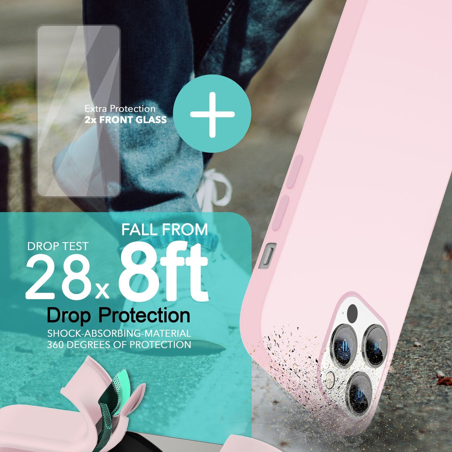 MagSafe case with 2x protective glass for iPhone 14 Pro, easy-clean silicone cover