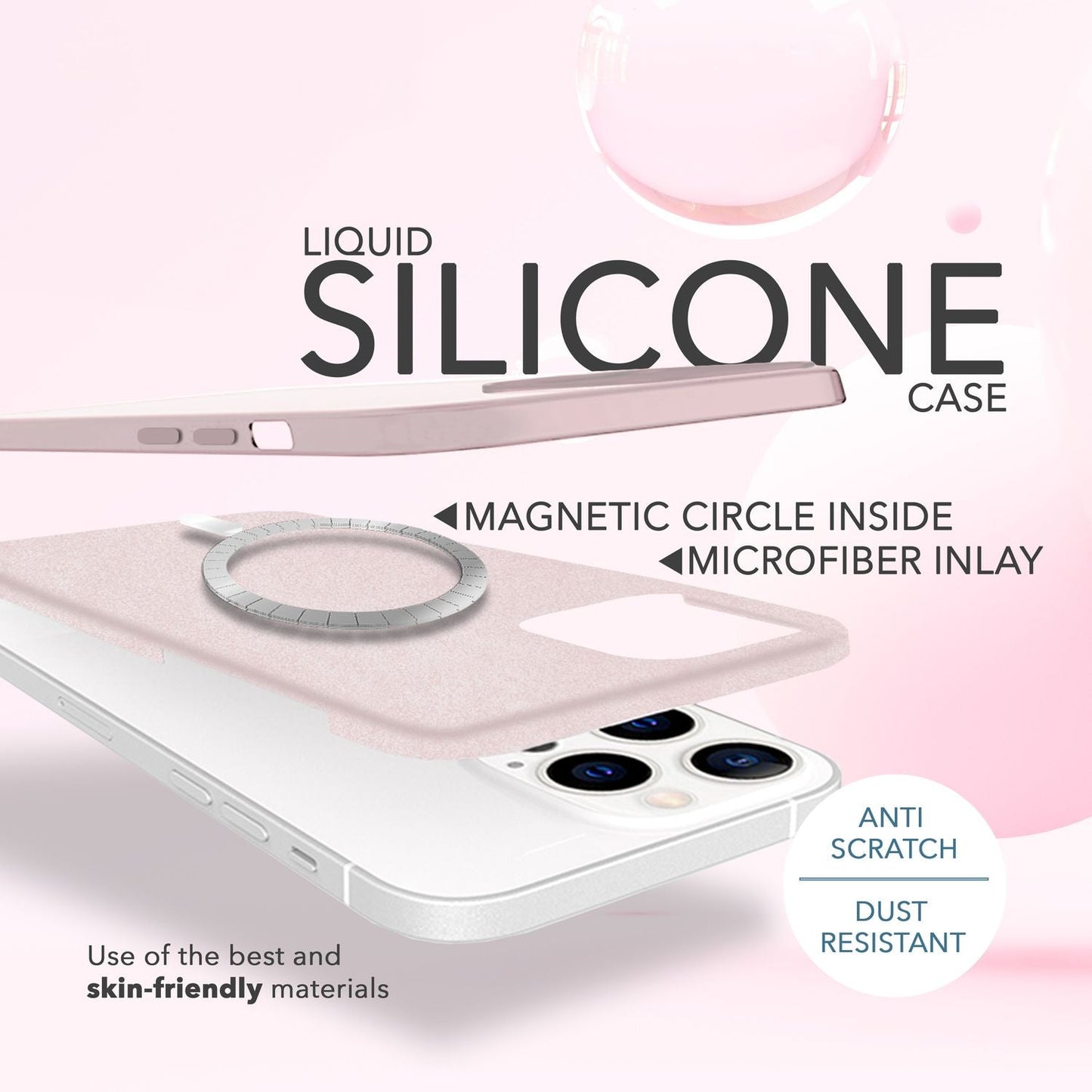 MagSafe case with 2x protective glass for iPhone 14 Pro, easy-clean silicone cover