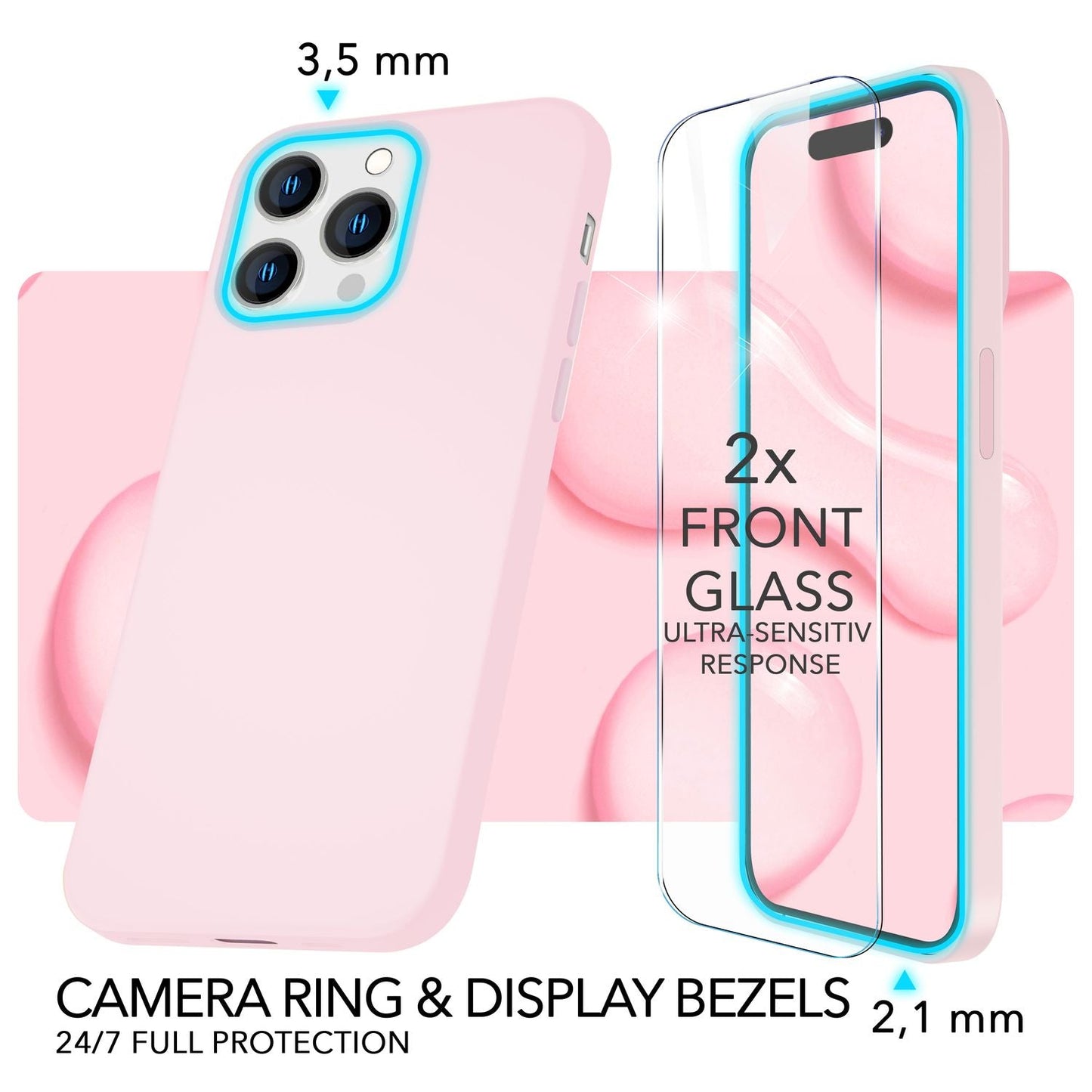 MagSafe case with 2x protective glass for iPhone 14 Pro, easy-clean silicone cover