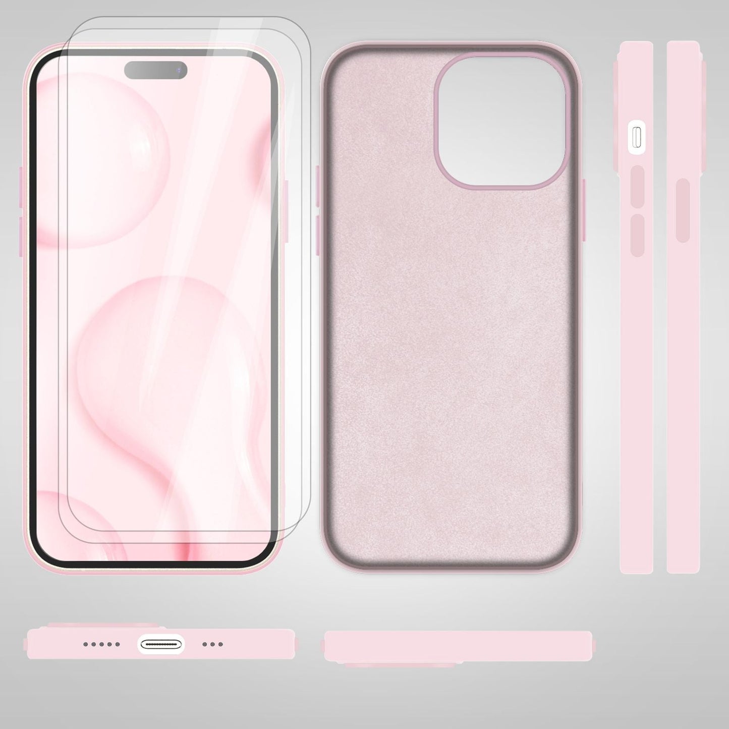 MagSafe case with 2x protective glass for iPhone 14 Pro, easy-clean silicone cover