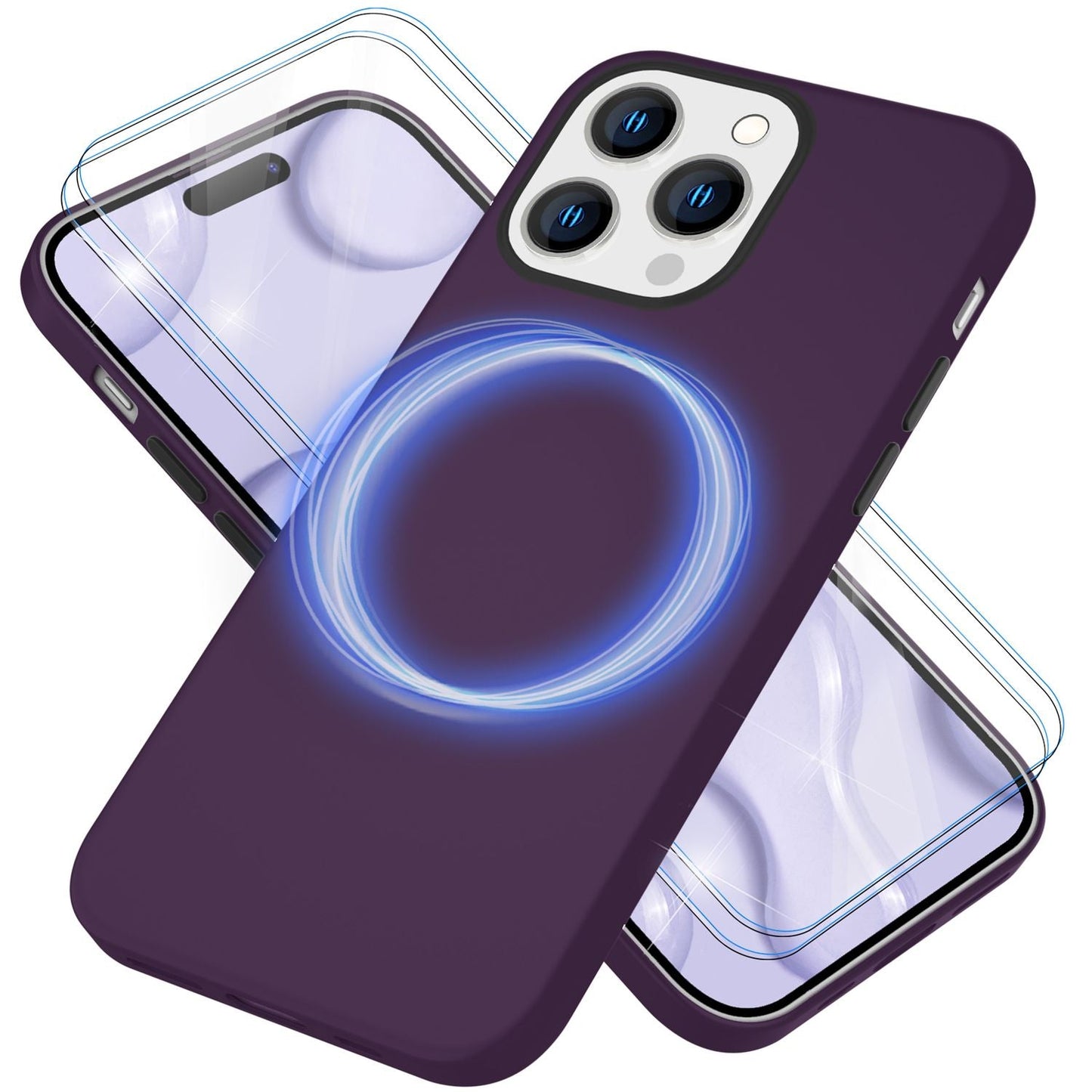 MagSafe case with 2x protective glass for iPhone 14 Pro, easy-clean silicone cover