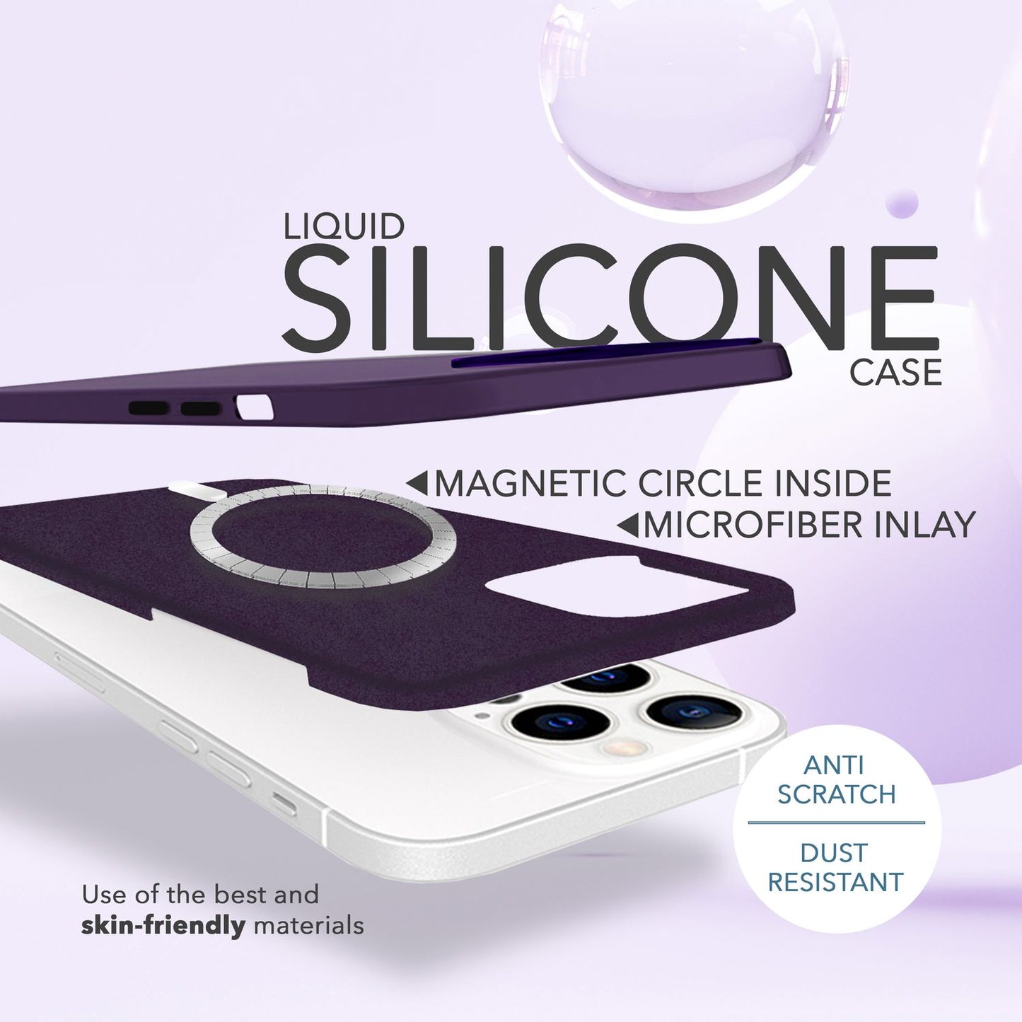 MagSafe case with 2x protective glass for iPhone 14 Pro, easy-clean silicone cover