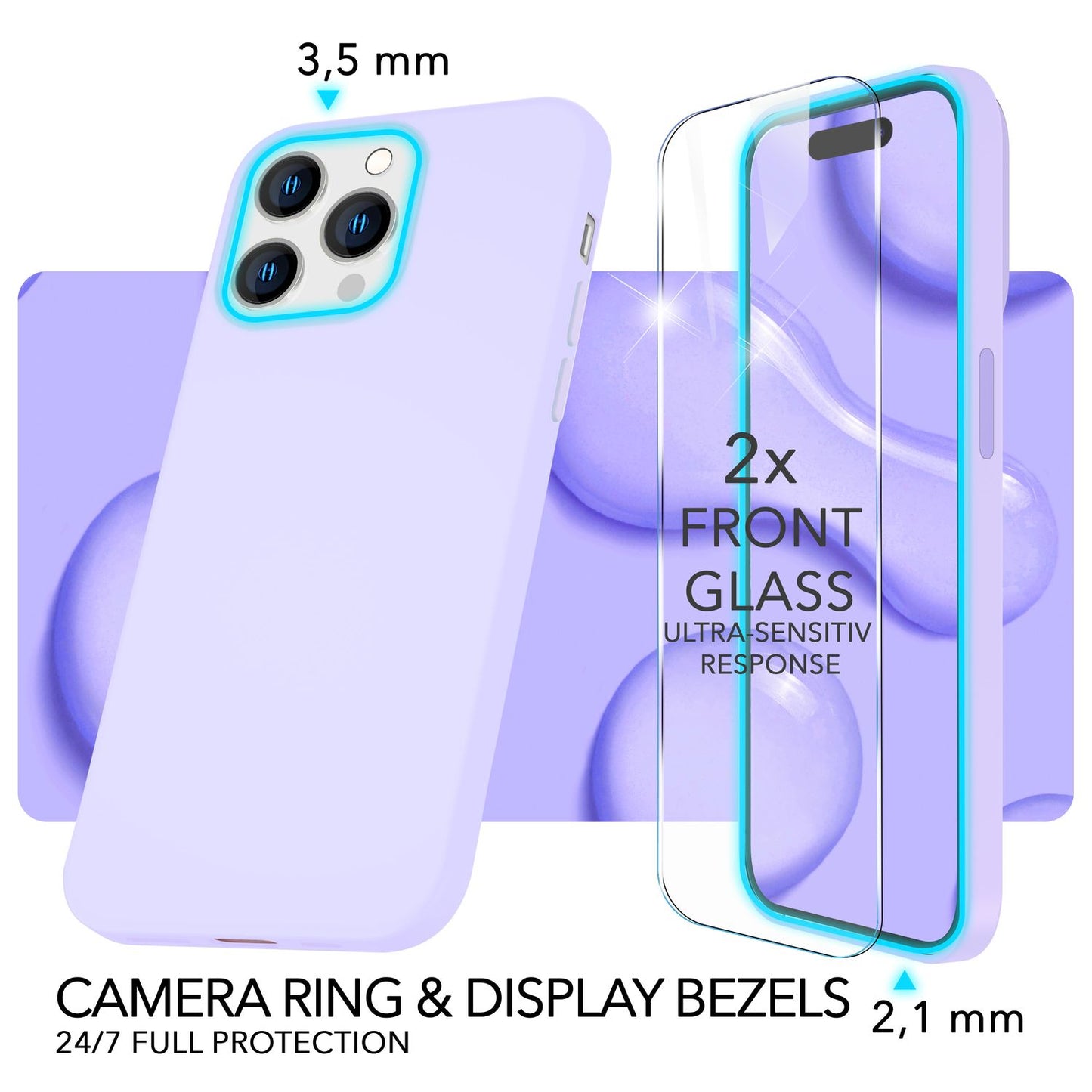 MagSafe case with 2x protective glass for iPhone 14 Pro, easy-clean silicone cover