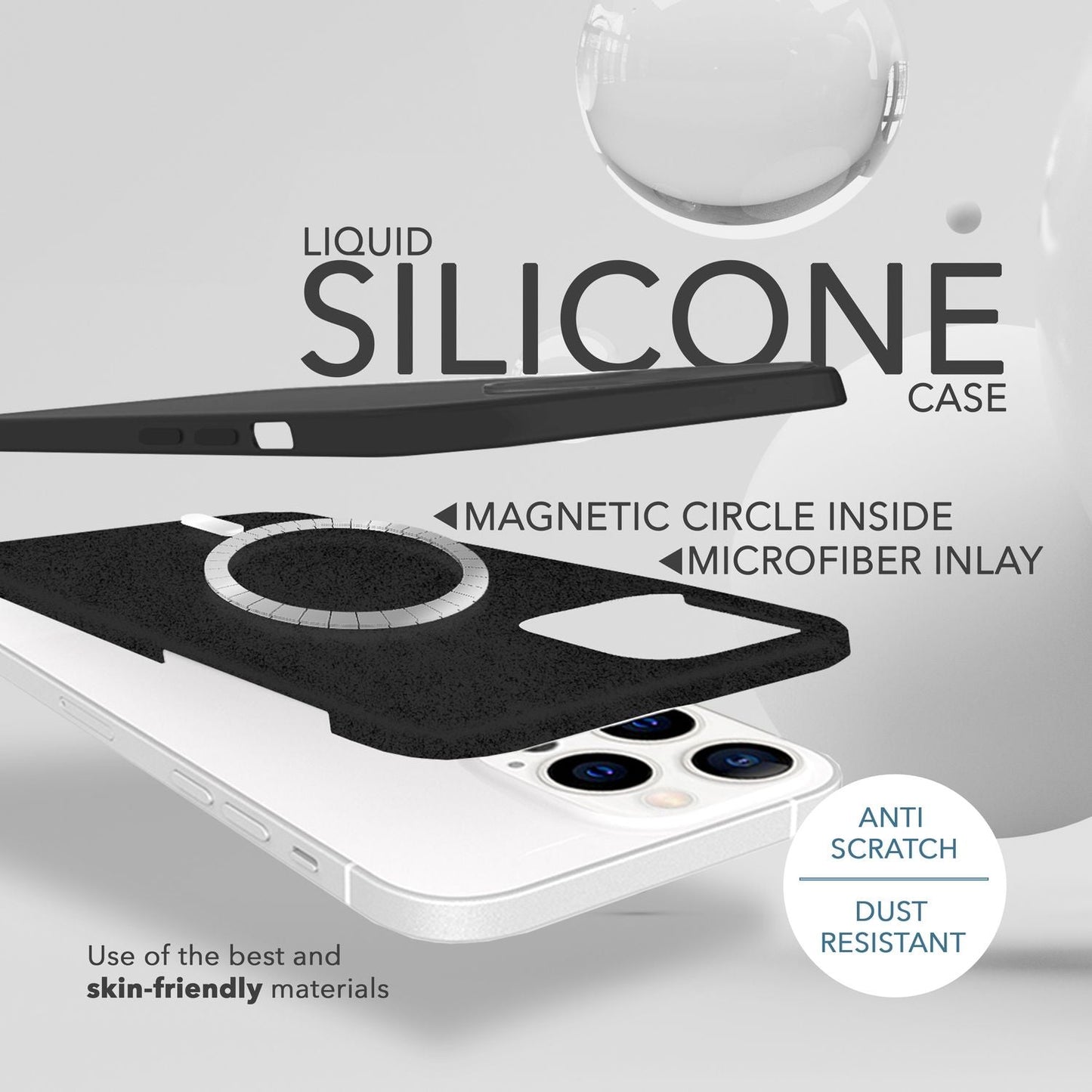 MagSafe case with 2x protective glass for iPhone 14 Pro, easy-clean silicone cover