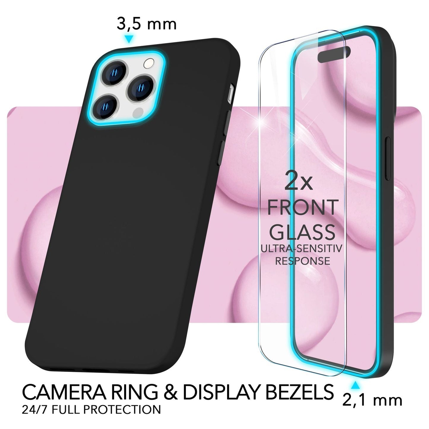 MagSafe case with 2x protective glass for iPhone 14 Pro, easy-clean silicone cover