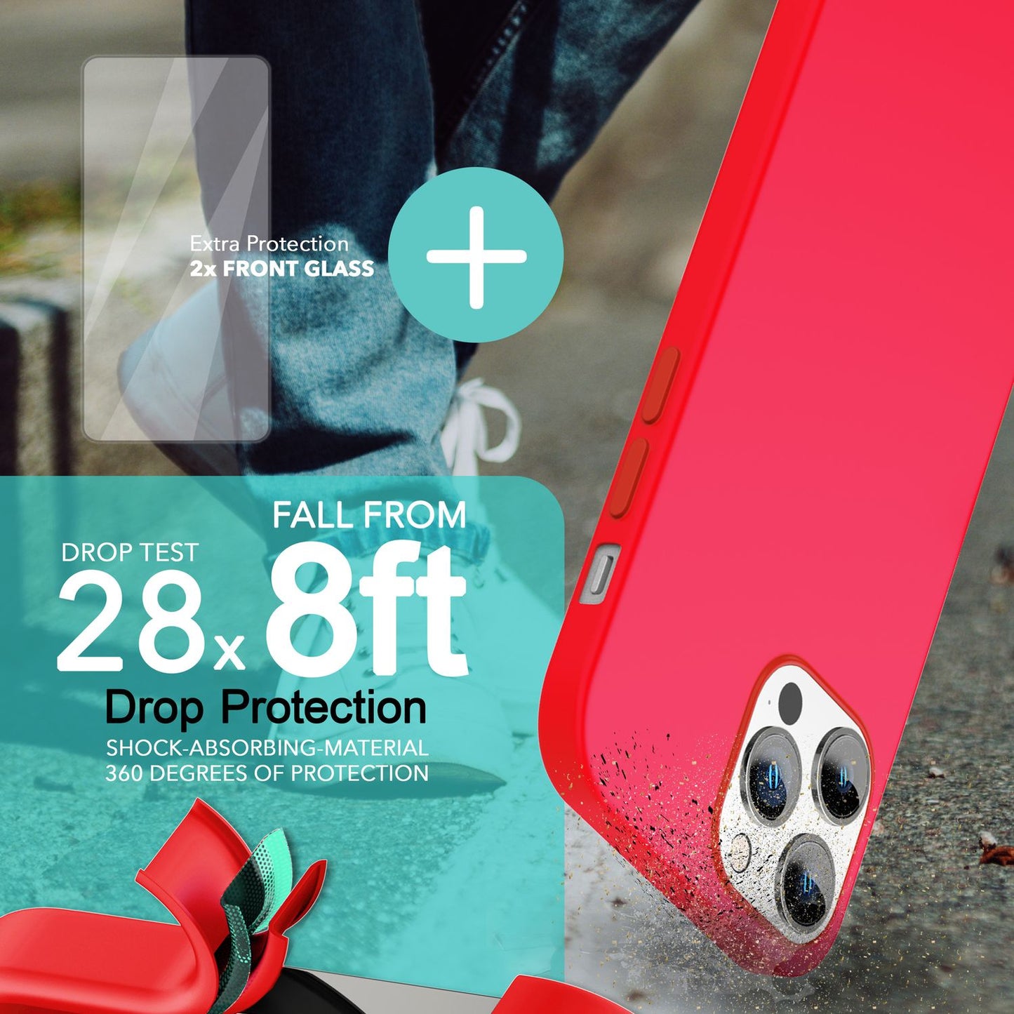 MagSafe case with 2x protective glass for iPhone 14 Pro, easy-clean silicone cover