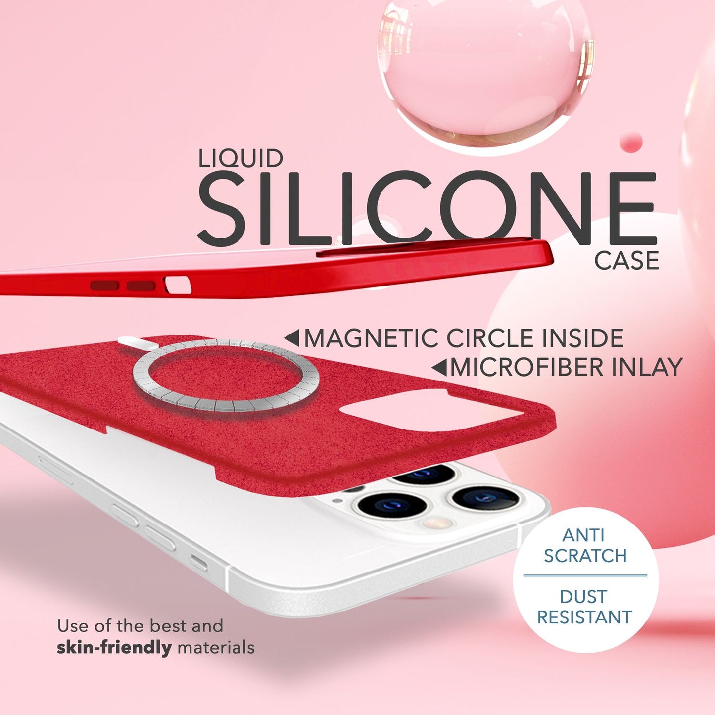 MagSafe case with 2x protective glass for iPhone 14 Pro, easy-clean silicone cover