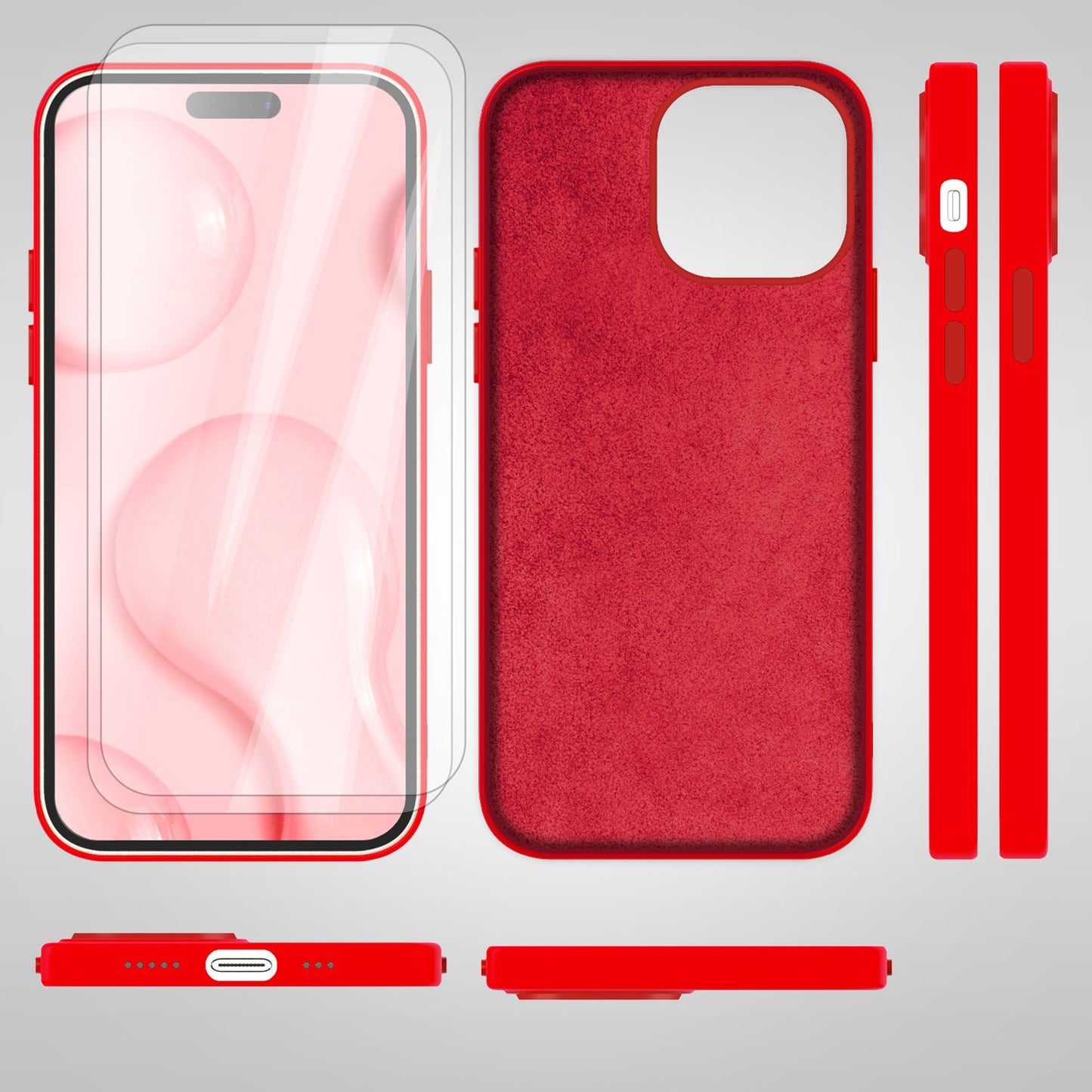 MagSafe case with 2x protective glass for iPhone 14 Pro, easy-clean silicone cover