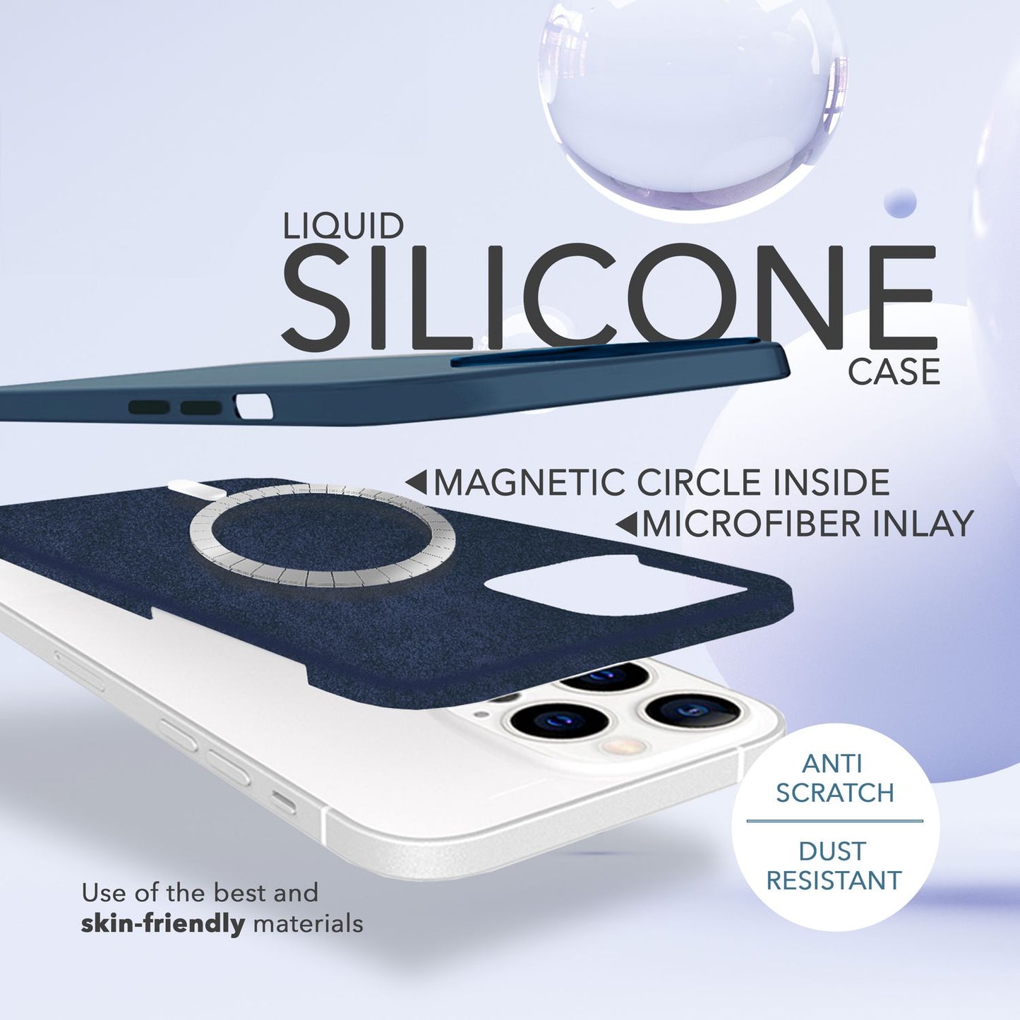 MagSafe case with 2x protective glass for iPhone 14 Pro, easy-clean silicone cover