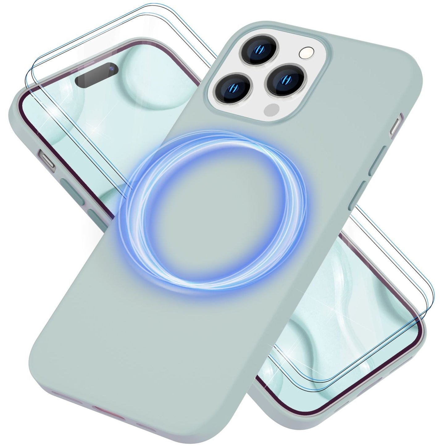 MagSafe case with 2x protective glass for iPhone 14 Pro, easy-clean silicone cover