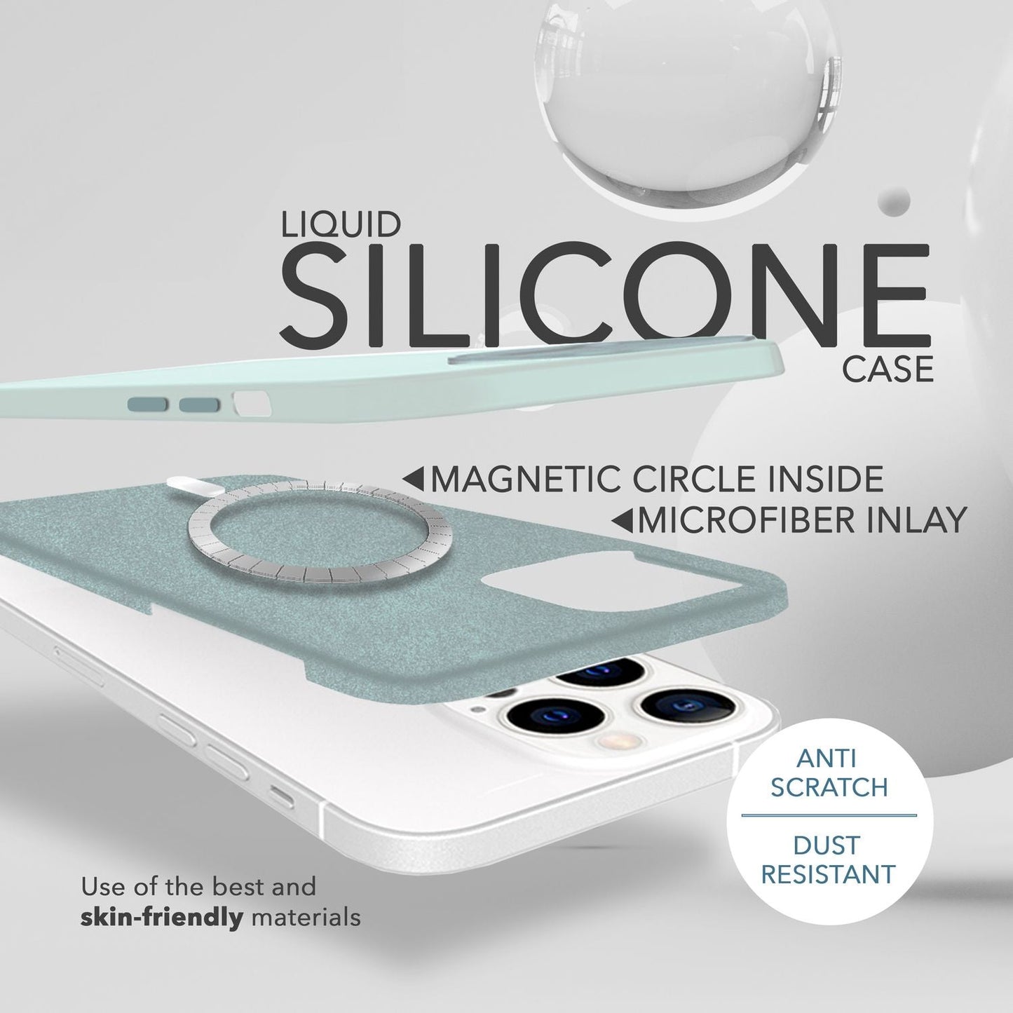 MagSafe case with 2x protective glass for iPhone 14 Pro, easy-clean silicone cover