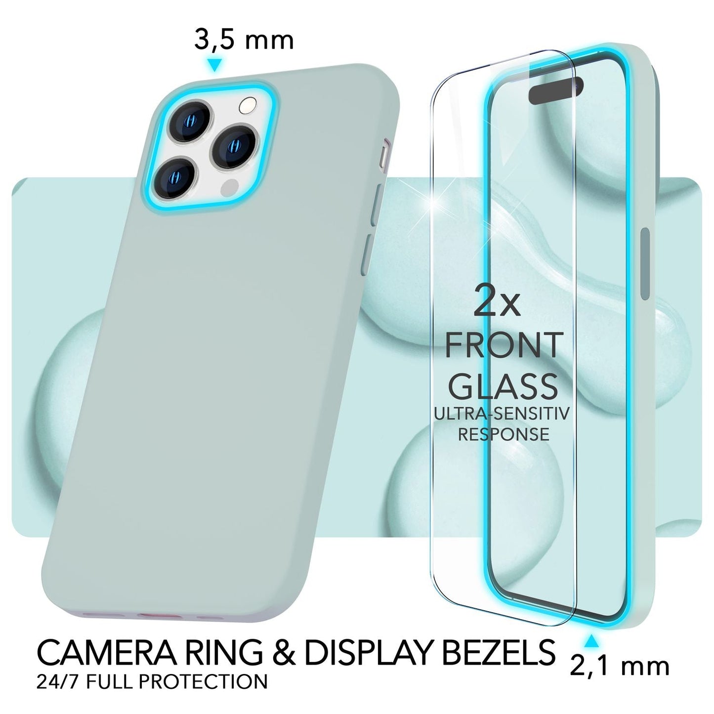 MagSafe case with 2x protective glass for iPhone 14 Pro, easy-clean silicone cover