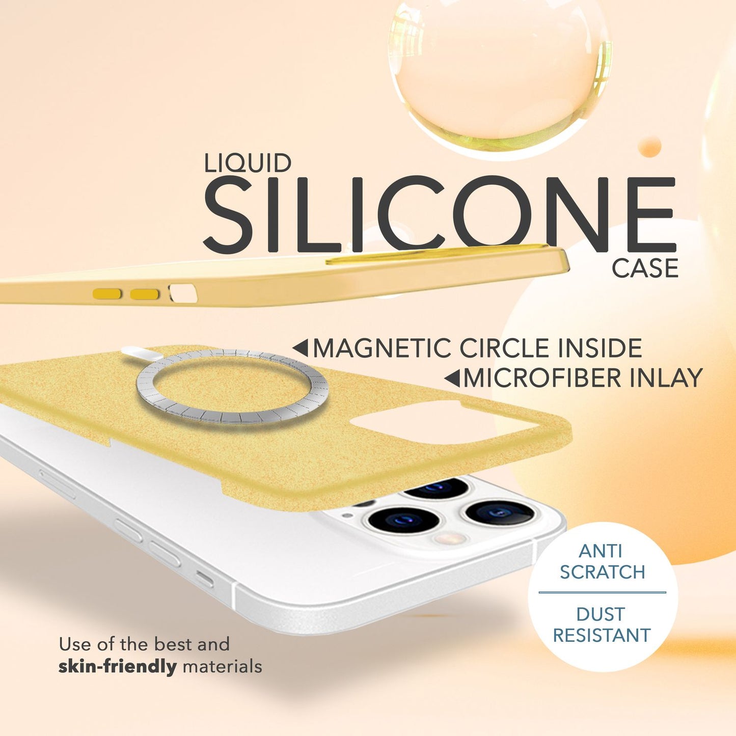 MagSafe case with 2x protective glass for iPhone 14 Pro, easy-clean silicone cover