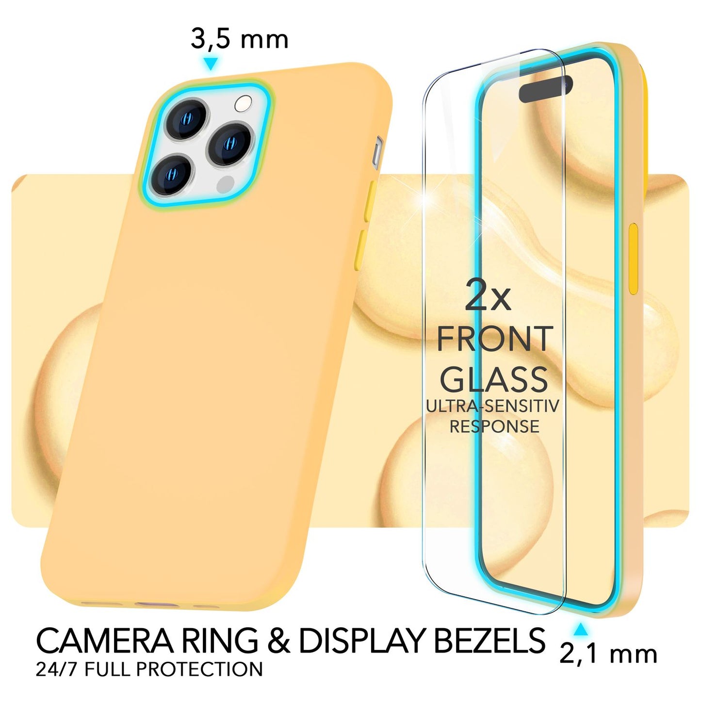 MagSafe case with 2x protective glass for iPhone 14 Pro, easy-clean silicone cover