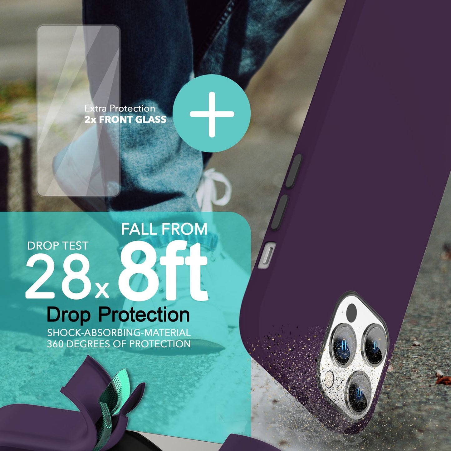 MagSafe hulstur með tvöföldu verndargleri fyrir iPhone 14 Pro Max, auðvelt að þrífa sílikonhulstur