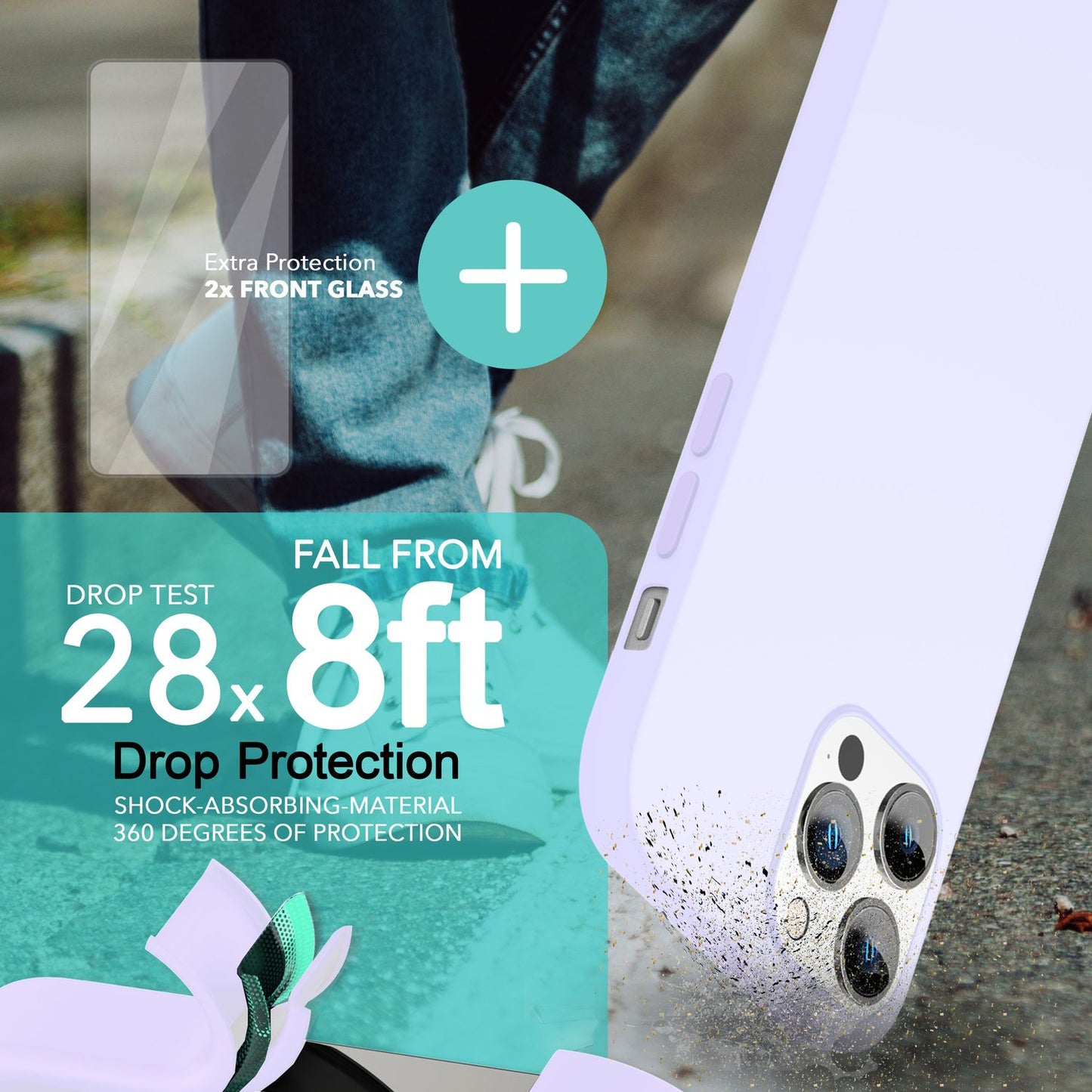 MagSafe hulstur með tvöföldu verndargleri fyrir iPhone 14 Pro Max, auðvelt að þrífa sílikonhulstur