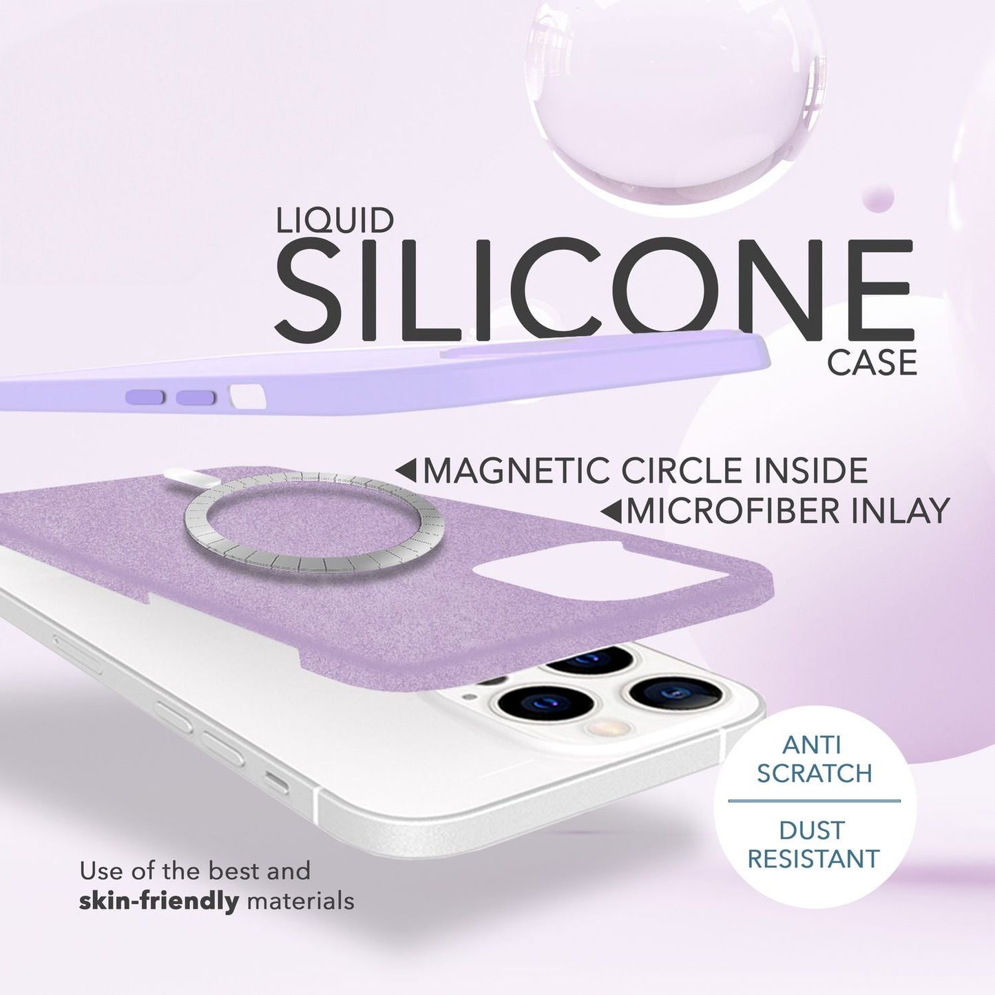 MagSafe hulstur með tvöföldu verndargleri fyrir iPhone 14 Pro Max, auðvelt að þrífa sílikonhulstur