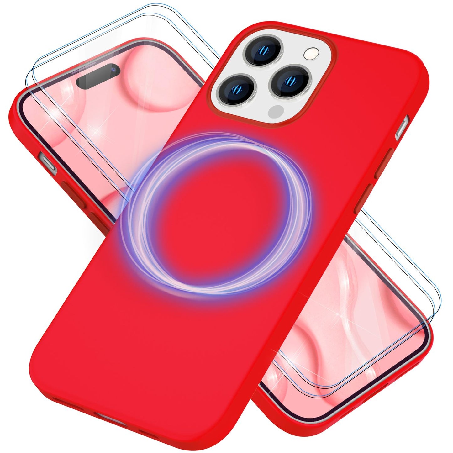 MagSafe hulstur með tvöföldu verndargleri fyrir iPhone 14 Pro Max, auðvelt að þrífa sílikonhulstur