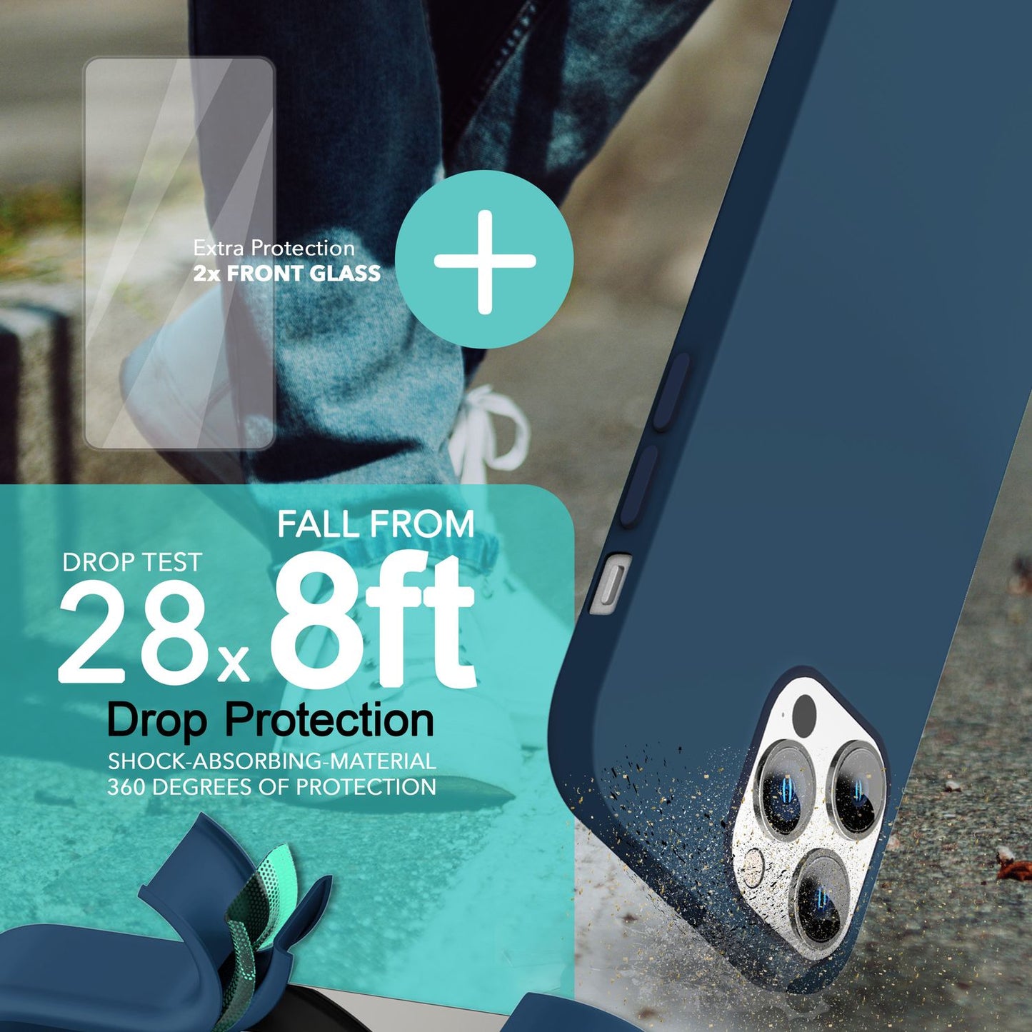 MagSafe hulstur með tvöföldu verndargleri fyrir iPhone 14 Pro Max, auðvelt að þrífa sílikonhulstur