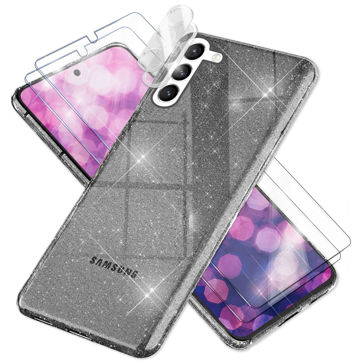 Glitter case for Samsung Galaxy S23, 2x screen protector &amp; camera protector