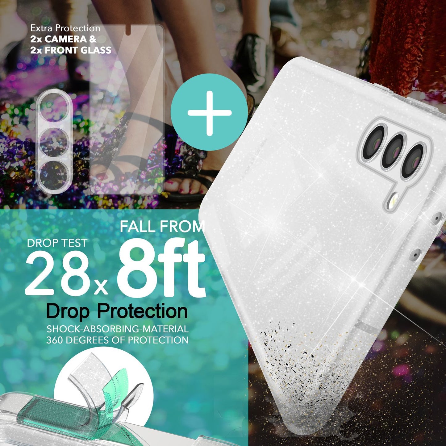 Glitter case for Samsung Galaxy S23, 2x screen protector &amp; camera protector