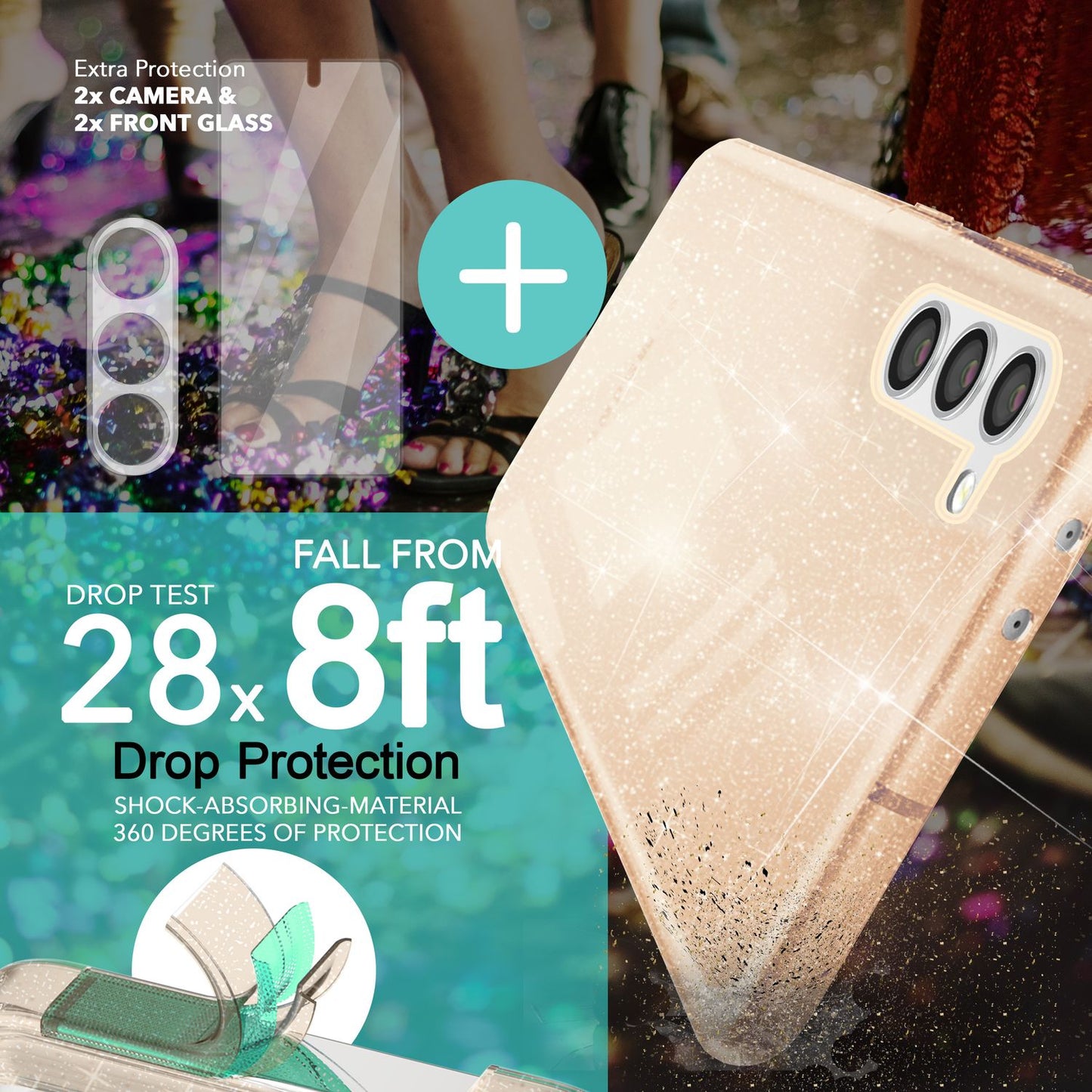 Glitter case for Samsung Galaxy S23, 2x screen protector &amp; camera protector