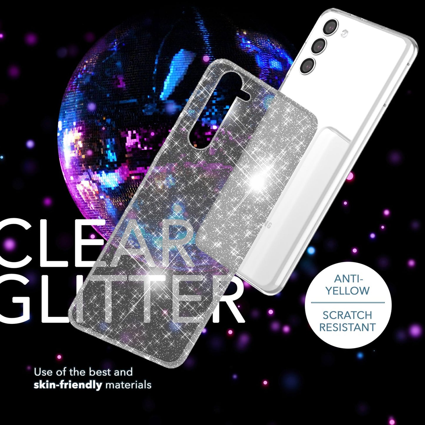 Glitter case for Samsung Galaxy S23, 2x screen protector &amp; camera protector