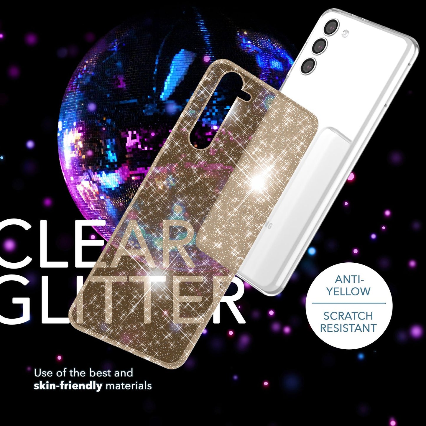 Glitter case for Samsung Galaxy S23, 2x screen protector &amp; camera protector