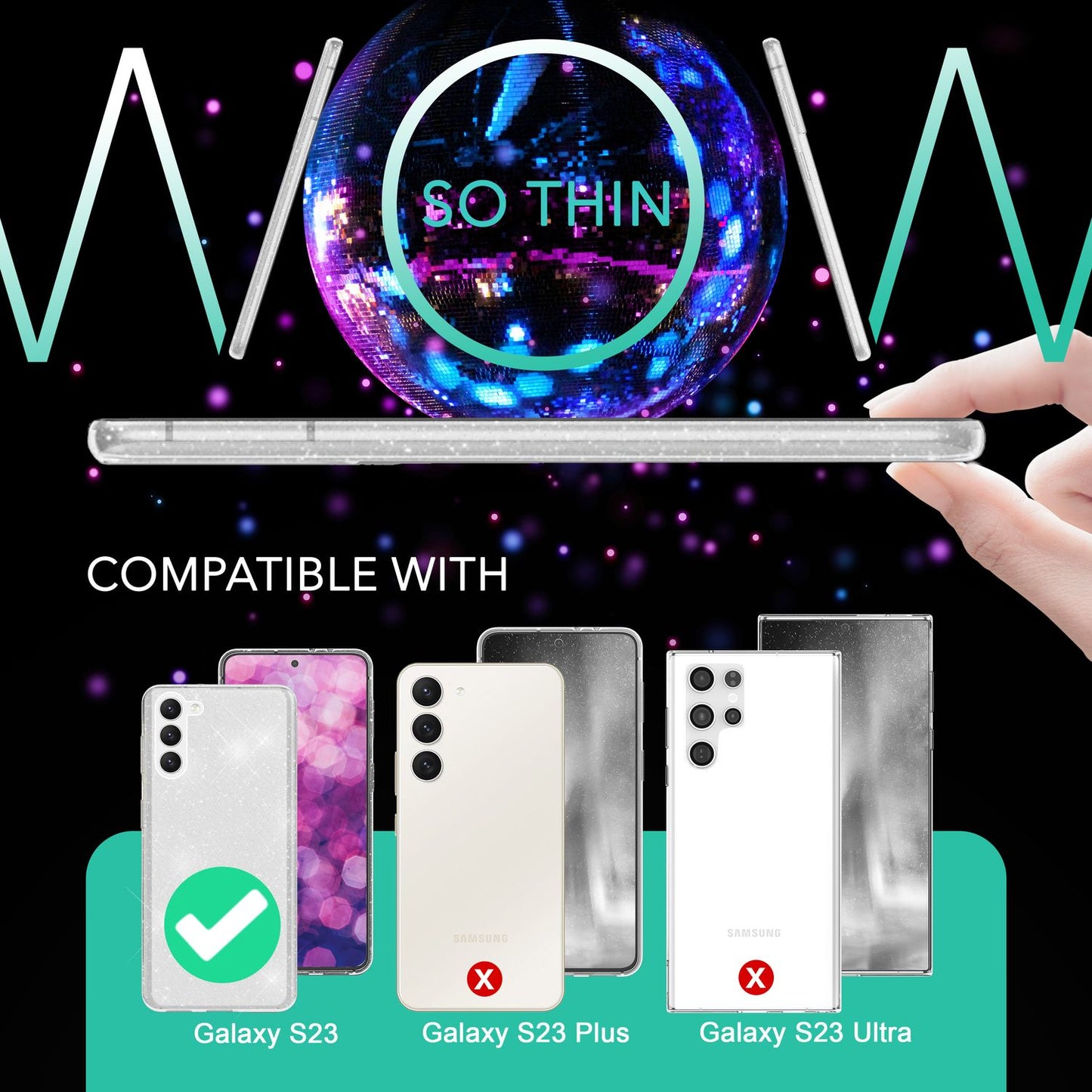 Glitter case for Samsung Galaxy S23, 2x screen protector &amp; camera protector