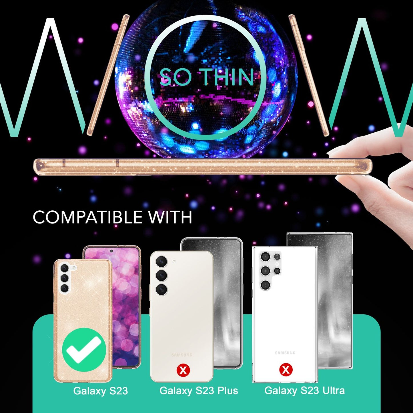 Glitter case for Samsung Galaxy S23, 2x screen protector &amp; camera protector