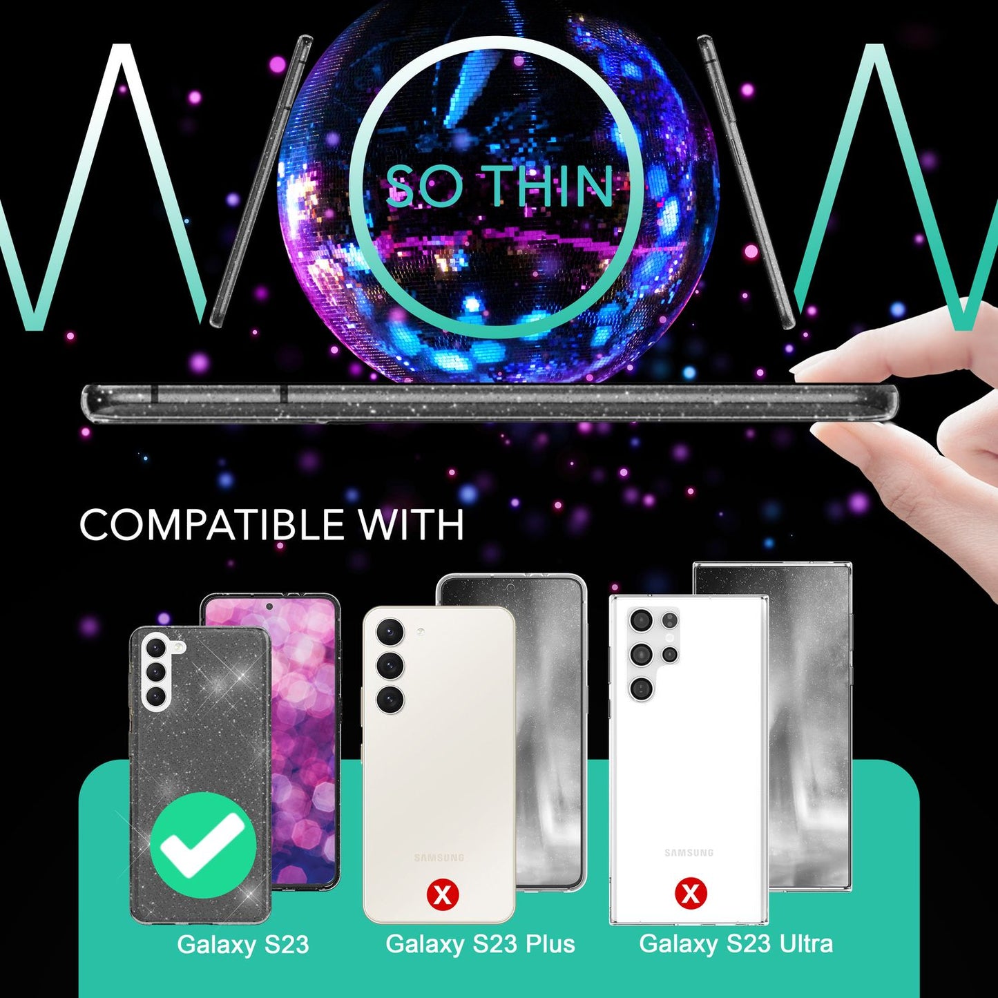 Glitter case for Samsung Galaxy S23, 2x screen protector &amp; camera protector