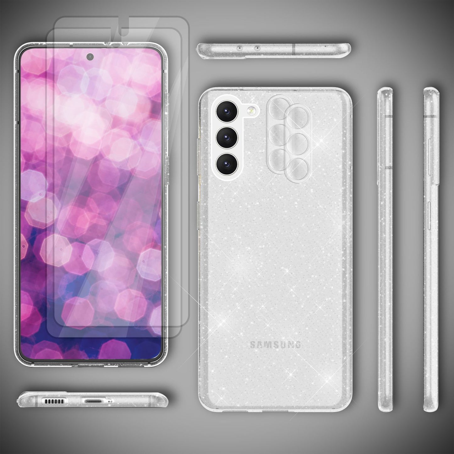 Glitter case for Samsung Galaxy S23, 2x screen protector &amp; camera protector