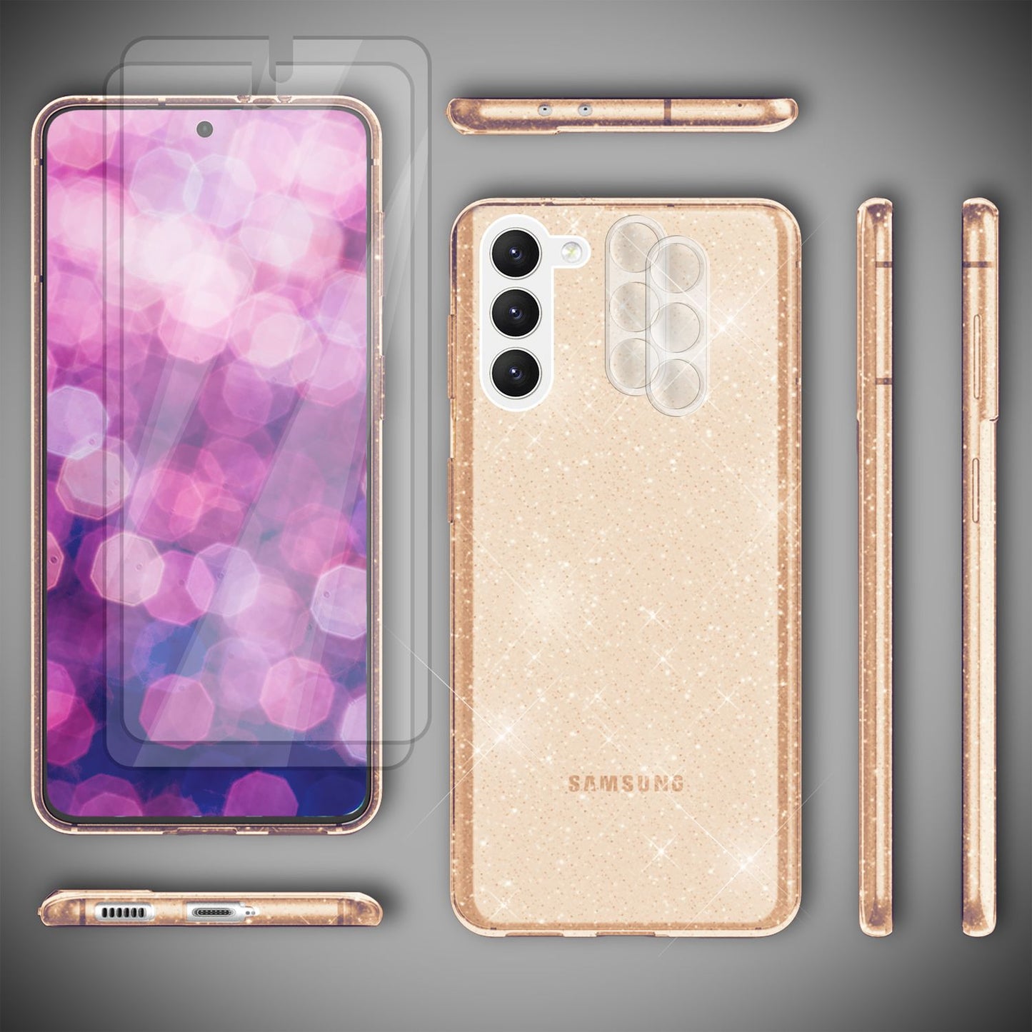 Glitter case for Samsung Galaxy S23, 2x screen protector &amp; camera protector