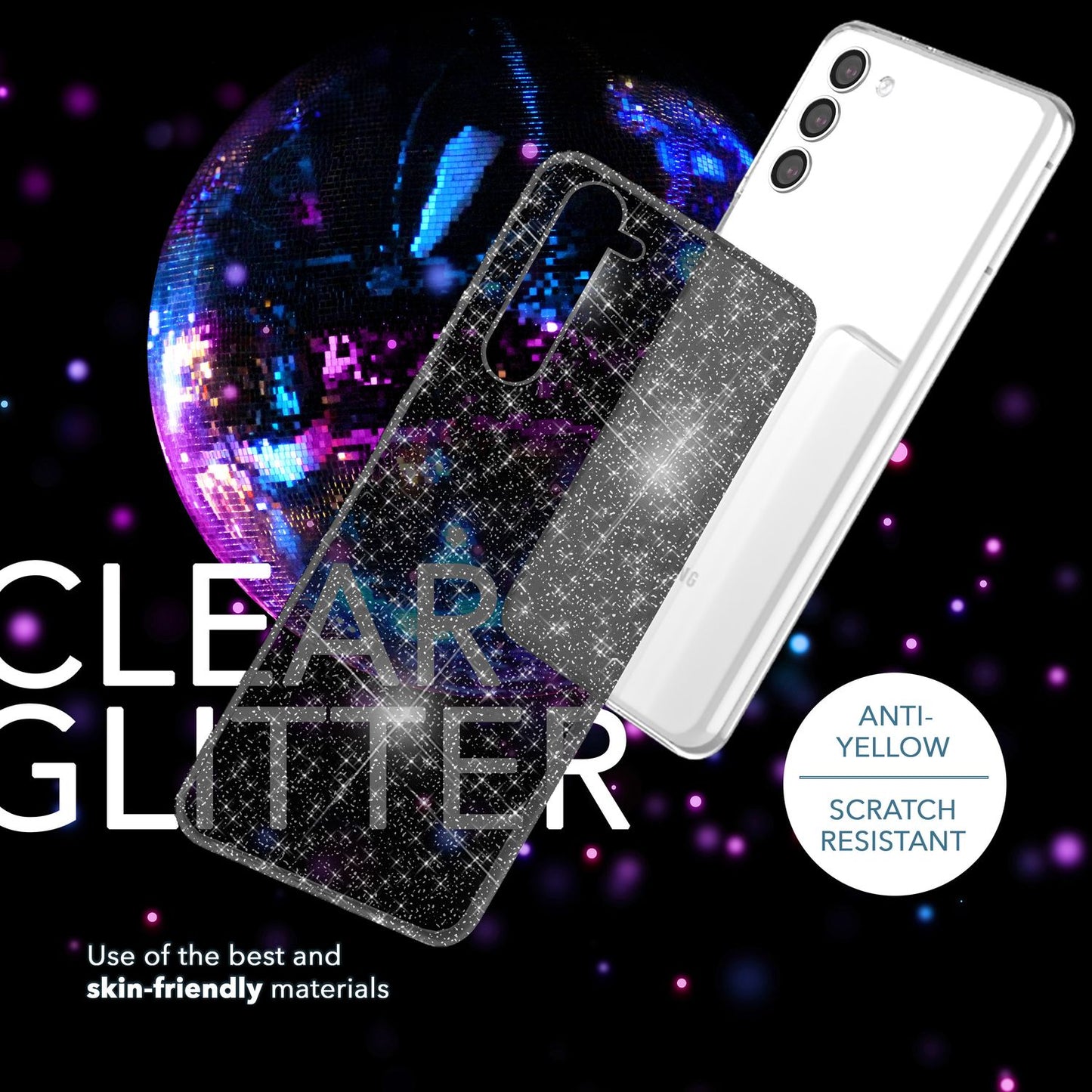 Glitter case for Samsung Galaxy S23, 2x screen protector &amp; camera protector