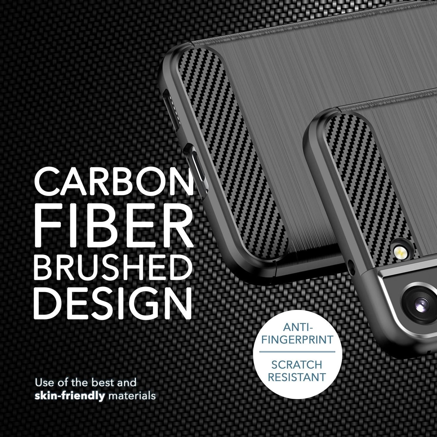 Carbon Look Case for Samsung Galaxy S23, 2x Glass Screen Protectors, Matte Black