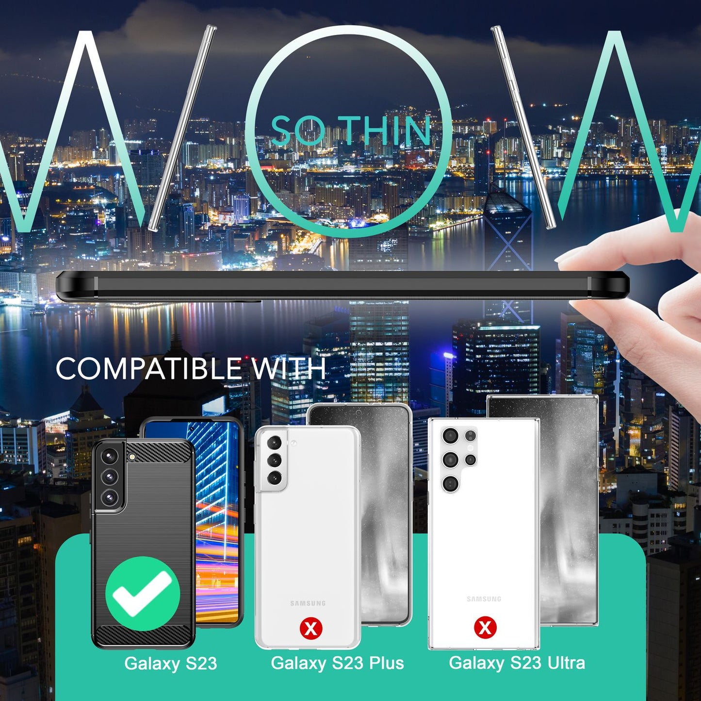 Carbon Look Case for Samsung Galaxy S23, 2x Glass Screen Protectors, Matte Black